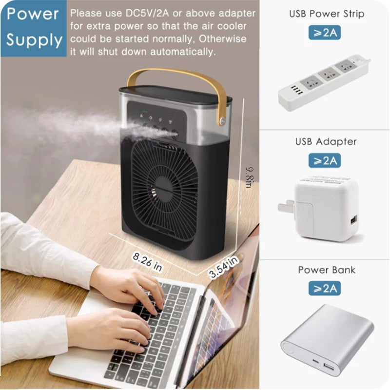 Mini Climatiseur Portable 3-en-1 USB – Ventilateur Brumisateur Purificateur d'Air LURAK
